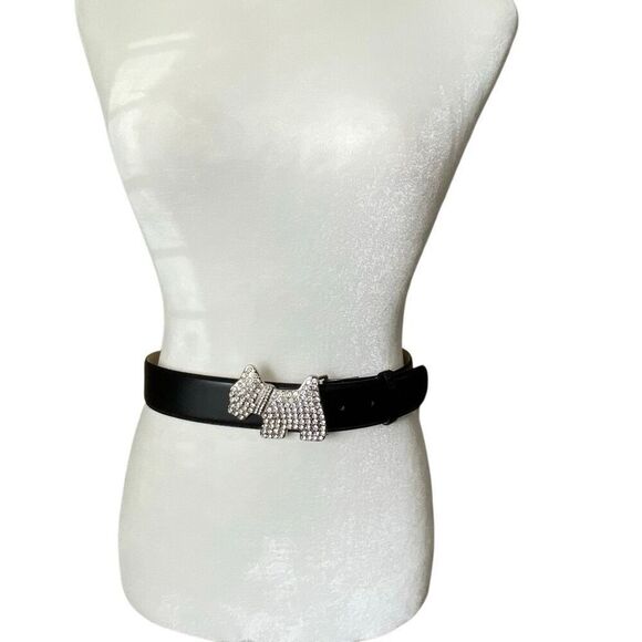 Rhinestone Dog Westie Scottie Black Leather Belt